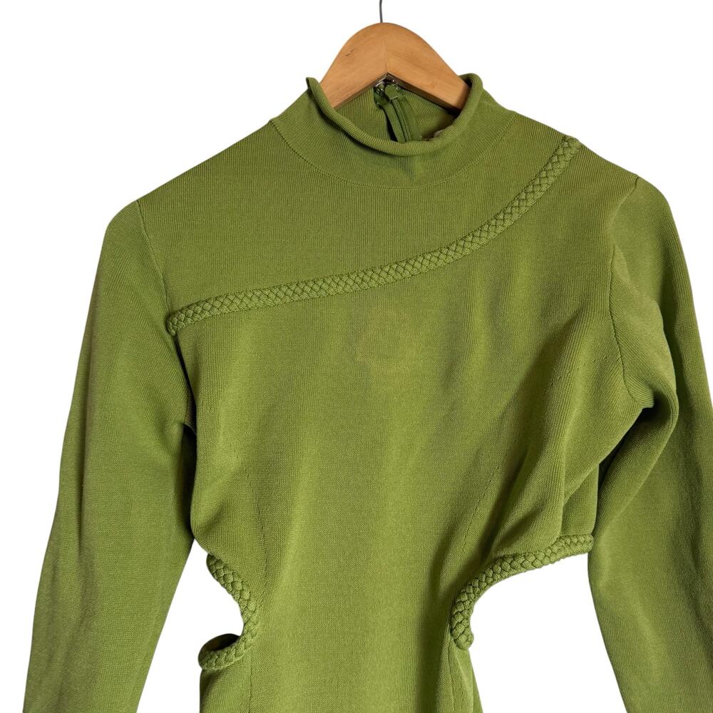 Aje Amelie Spring Green Cut Out Long Sleeve Knit Mock Neck Midi Dress Sz Medium - Picture 5 of 13